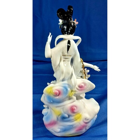 Vintage Delicate Porcelain Geisha Goddess Standing on Cloud With Flower Basket - Picture 13 of 16